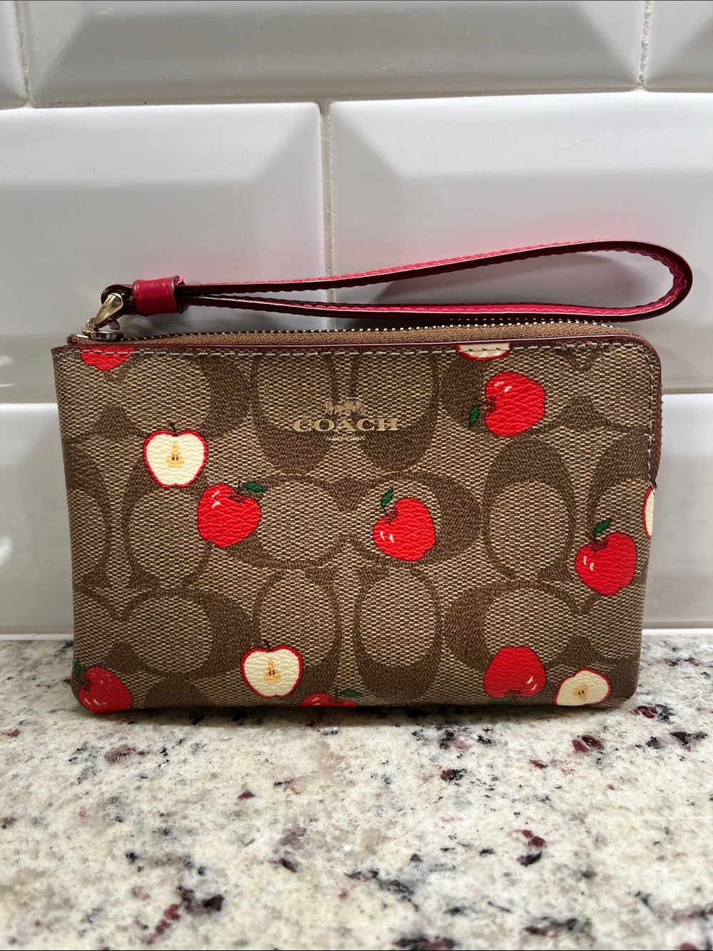 Coach Signature Print with Apples Wristlet NWOT